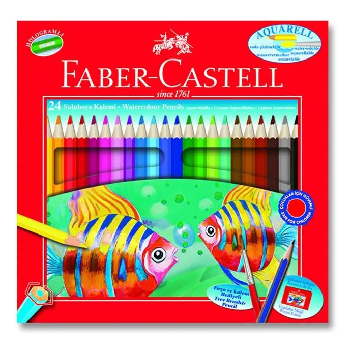 Faber Castell Water Color Aquarelle Pencil Set of 24 Colour Pencils + Brush