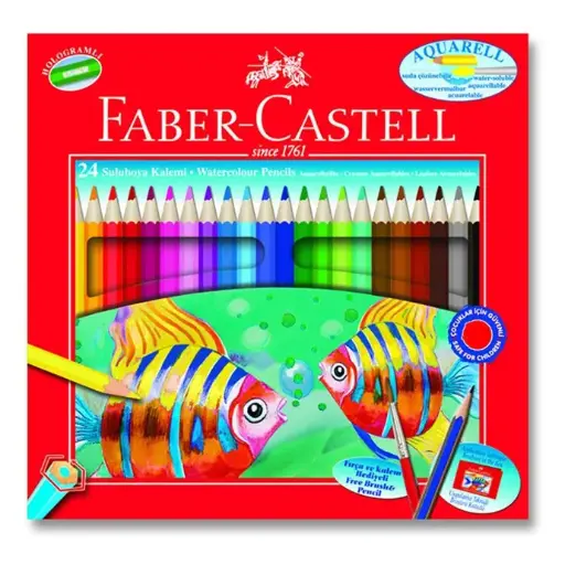 Faber Castell Water Color Aquarelle Pencil Set of 24 Colour Pencils + Brush